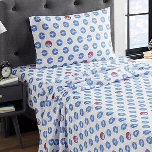 NEW Pokemon 3 Piece Twin Size Microfiber Sheet Set Pokeball Pattern Kids Anime